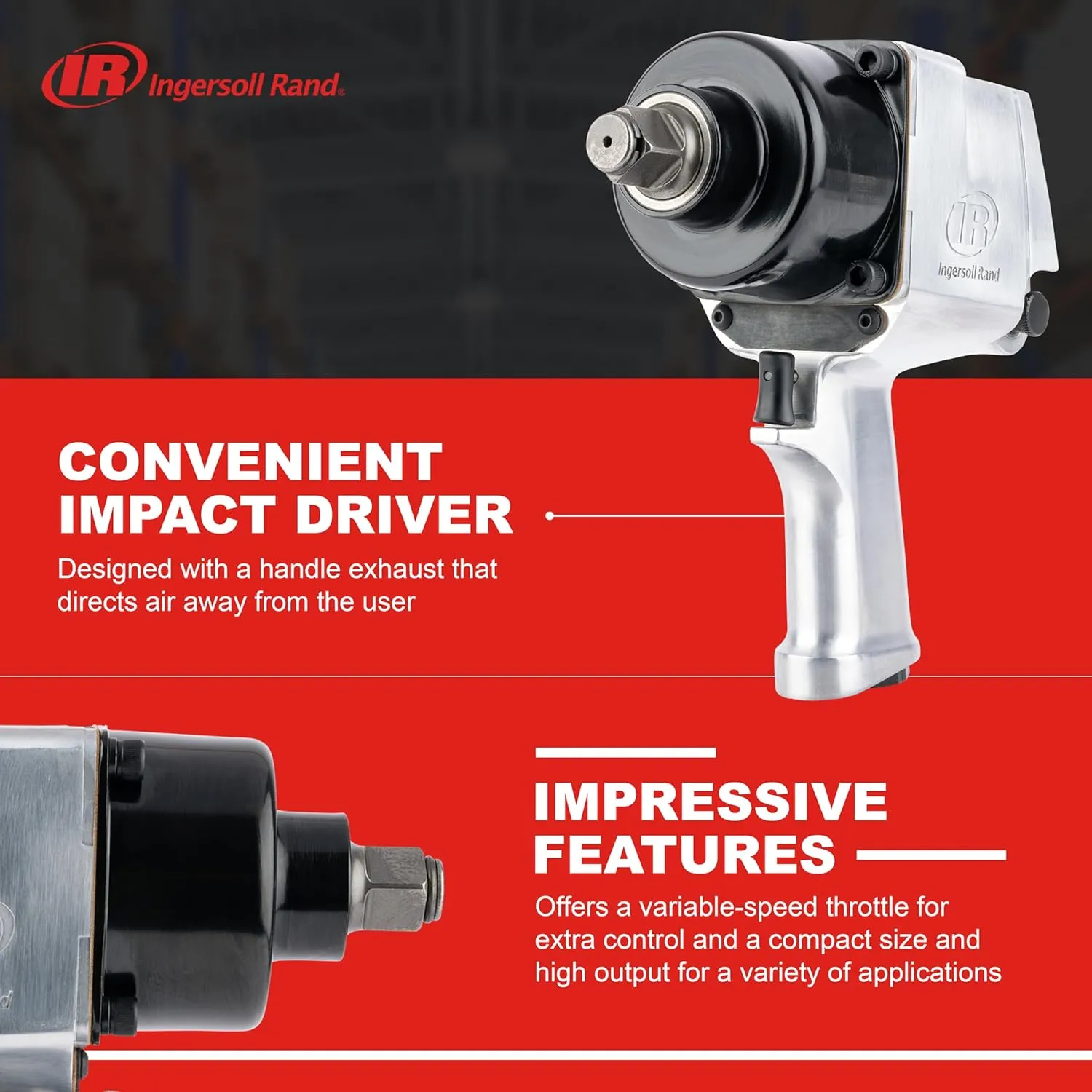 Ingersoll Rand 261 3/4" Air Impact Wrench, 1,100 ft-lbs Max Torque, Super Duty, Pistol Grip