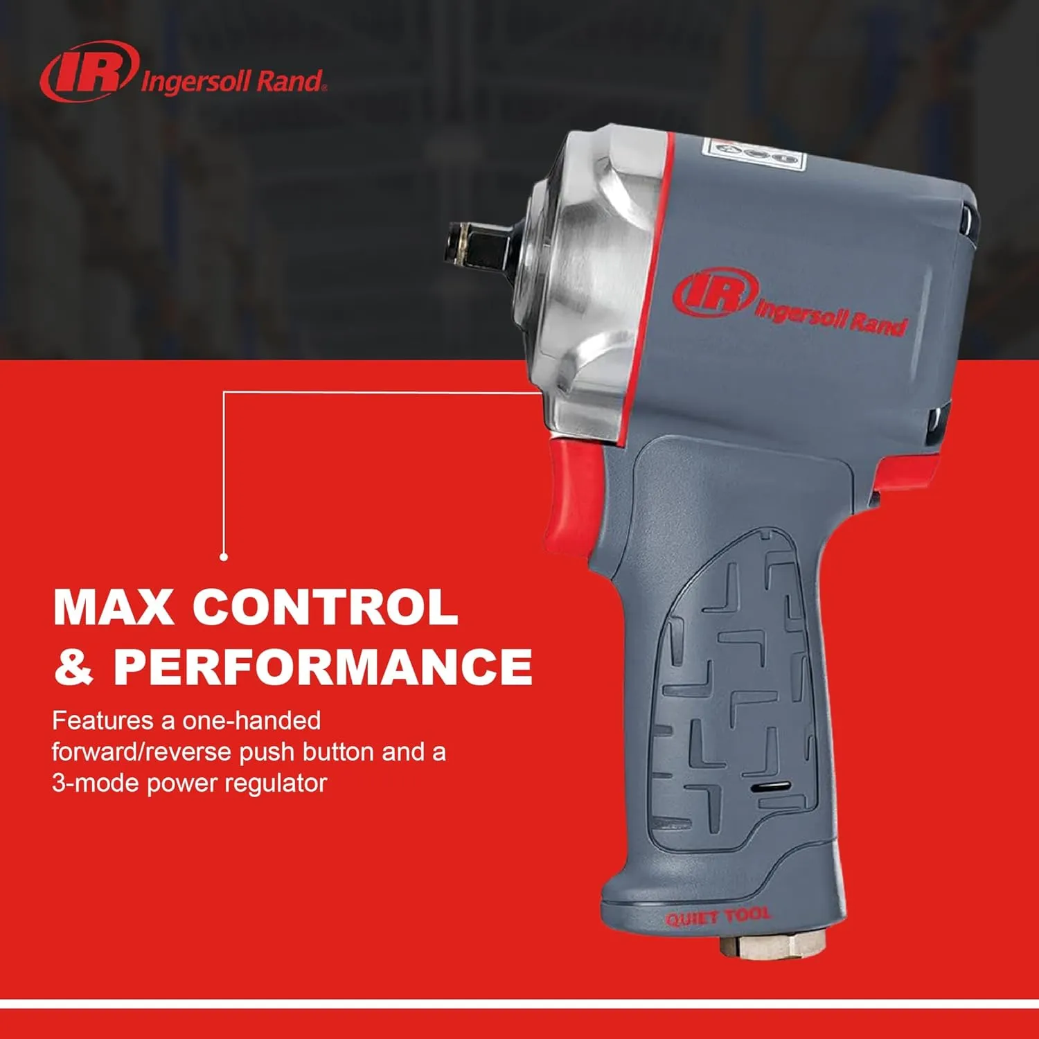 Ingersoll Rand 36QMAX 1/2 Air Impact Wrench, Quiet Technology, Torque Output Up to 640 ft lbs, Ultra Compact, Lightweight 2.4 lbs, Max Control, Gray