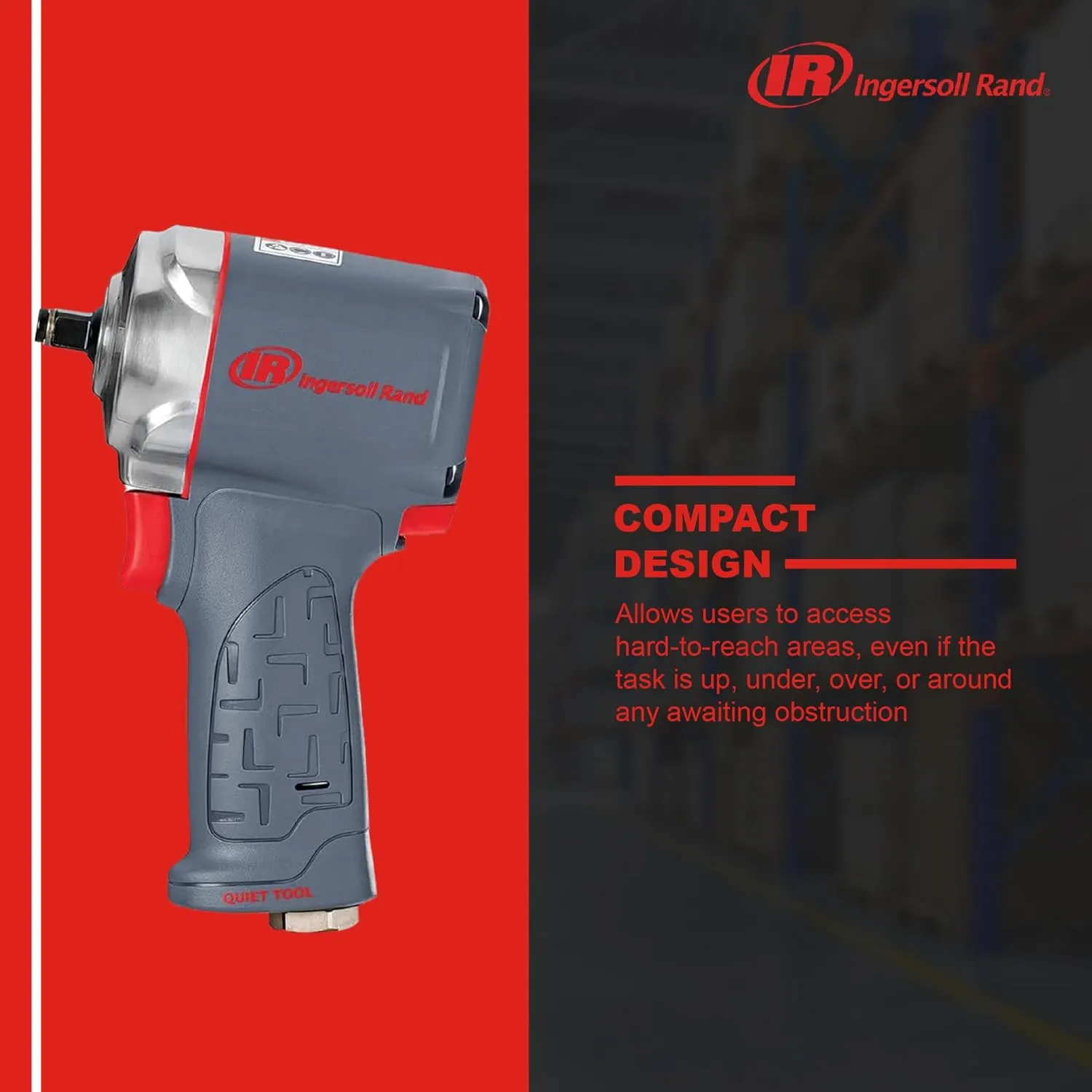 Ingersoll Rand 36QMAX 1/2 Air Impact Wrench, Quiet Technology, Torque Output Up to 640 ft lbs, Ultra Compact, Lightweight 2.4 lbs, Max Control, Gray