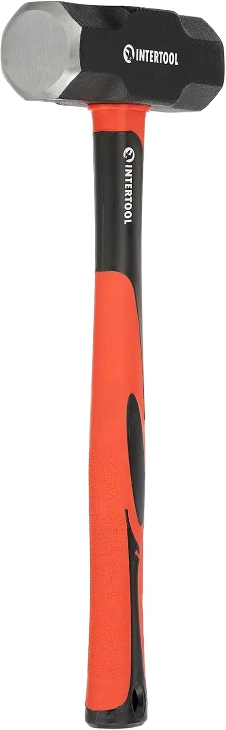 INTERTOOL 3lb Sledge Hammer - Slug Drilling Crack Hammer - Small Sledgehammer - Reinforced and Anti-Corrosive Coated Steel with 12” Shock Absorbing Fiberglass Handle - HT-0241