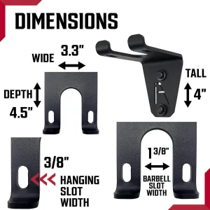 IRON AMERICAN Alpha Barbell Gym Wall Mount Storage 100  Pound Capacity - Multi-Use Barbell Wall Holder, Barbell Hanger 4.25 x 6.75 x 7.25 Inches - Holds Any Standard Olympic Barbell - Hardware Included