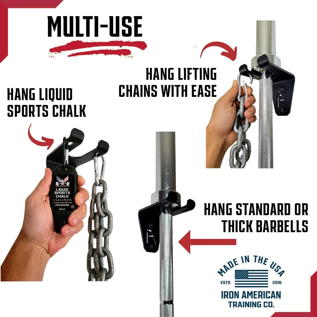 IRON AMERICAN Alpha Barbell Gym Wall Mount Storage 100  Pound Capacity - Multi-Use Barbell Wall Holder, Barbell Hanger 4.25 x 6.75 x 7.25 Inches - Holds Any Standard Olympic Barbell - Hardware Included