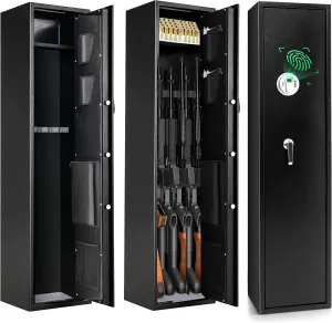 IRONMAX Rifle Gun Safe, Quick Access Biometric Storage Locker for 5 Rifles w/Lockable Top Box, Heavy Duty Long Gun Cabinet w/Fingerprint, Digital Keypad & Emergency Key for Rifle, Pistol, Handgun