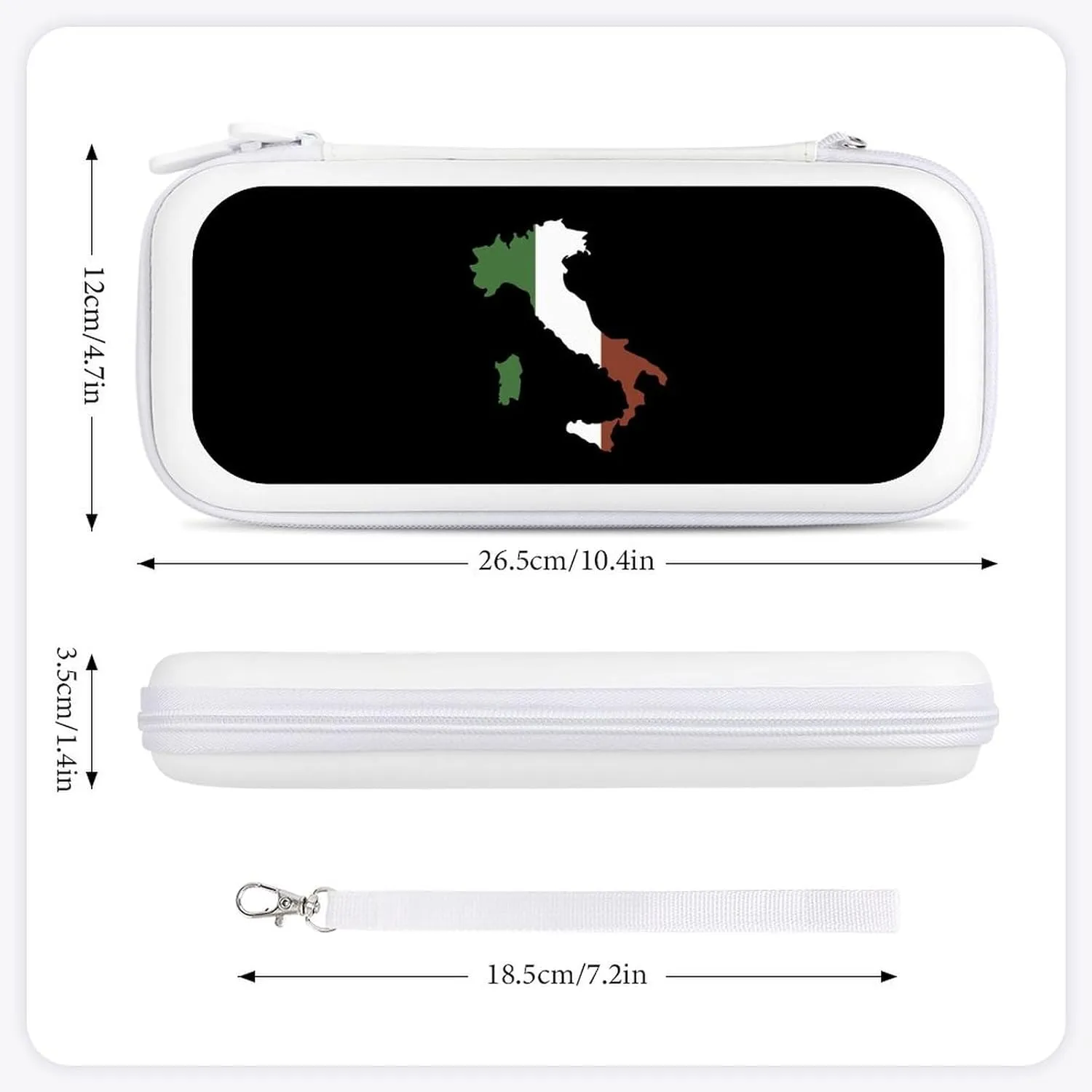 Italy Map Flag Portable Compatible with Switch Carrying Case Protector Bag with 15 Games Accessories White-Style, 26.5x12x3.5cm