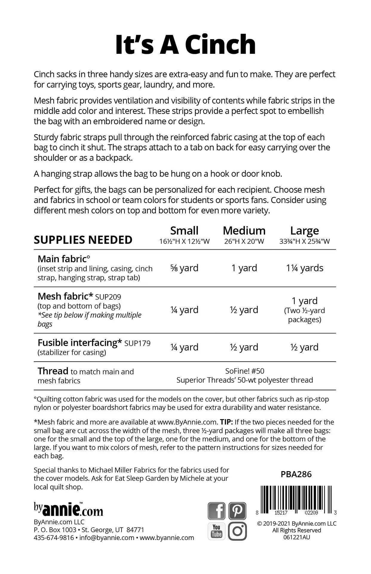 It's a Cinch - Patterns by Annie - Paper Pattern - PBA286