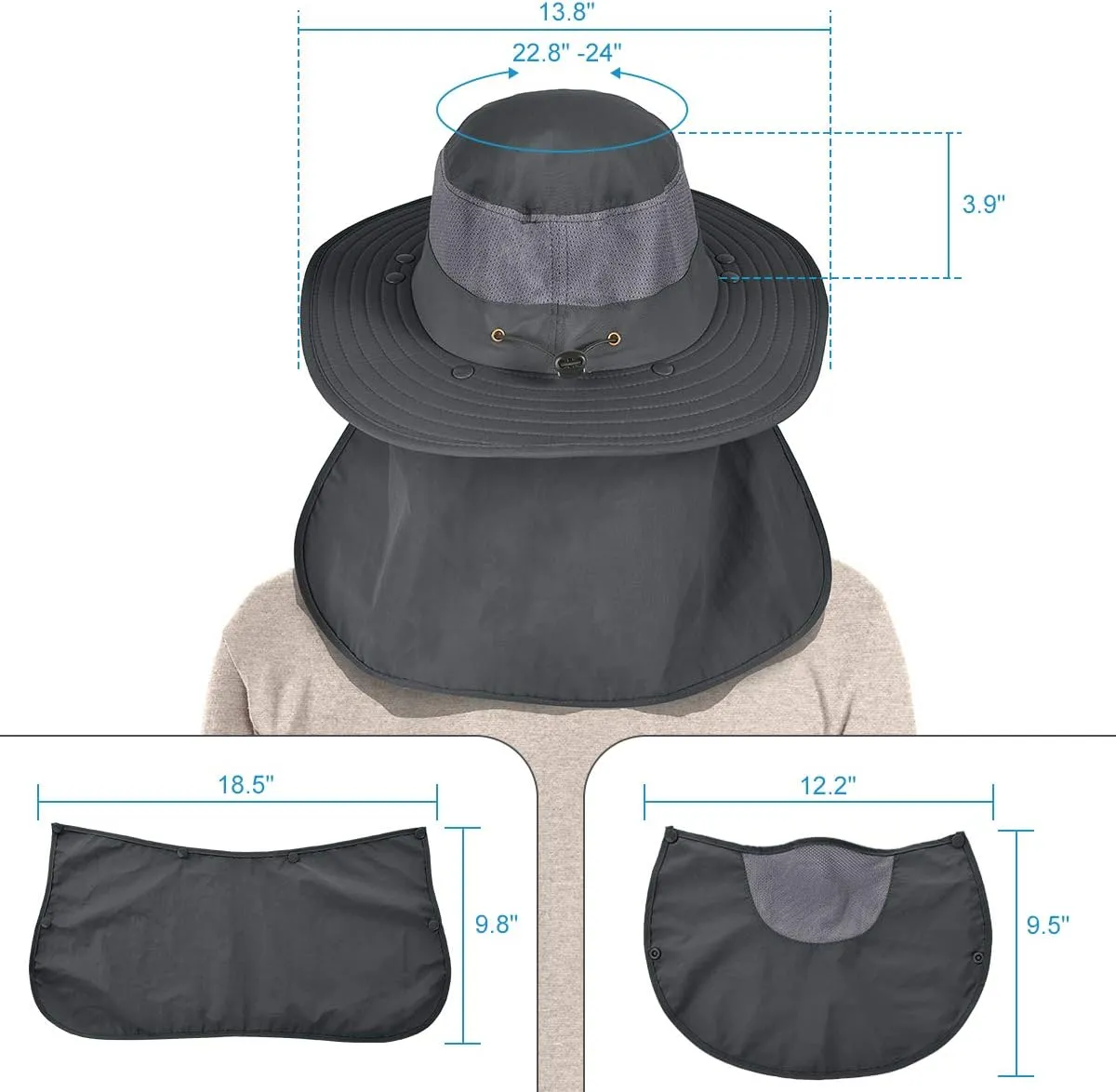 IYEBRAO Mens Outdoor Sun Hat with Face Neck Flap UV Protection Wide Brim Fishing Hat for Hiking Safari Gardening UPF 50 