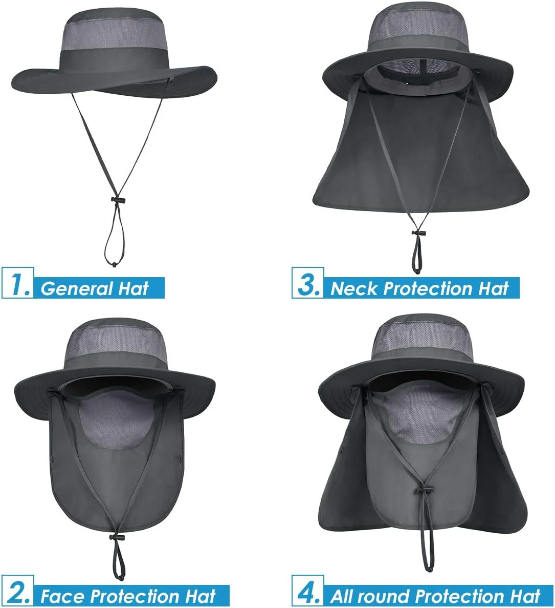 IYEBRAO Mens Outdoor Sun Hat with Face Neck Flap UV Protection Wide Brim Fishing Hat for Hiking Safari Gardening UPF 50 