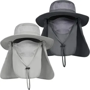 IYEBRAO Mens Outdoor Sun Hat with Face Neck Flap UV Protection Wide Brim Fishing Hat for Hiking Safari Gardening UPF 50 