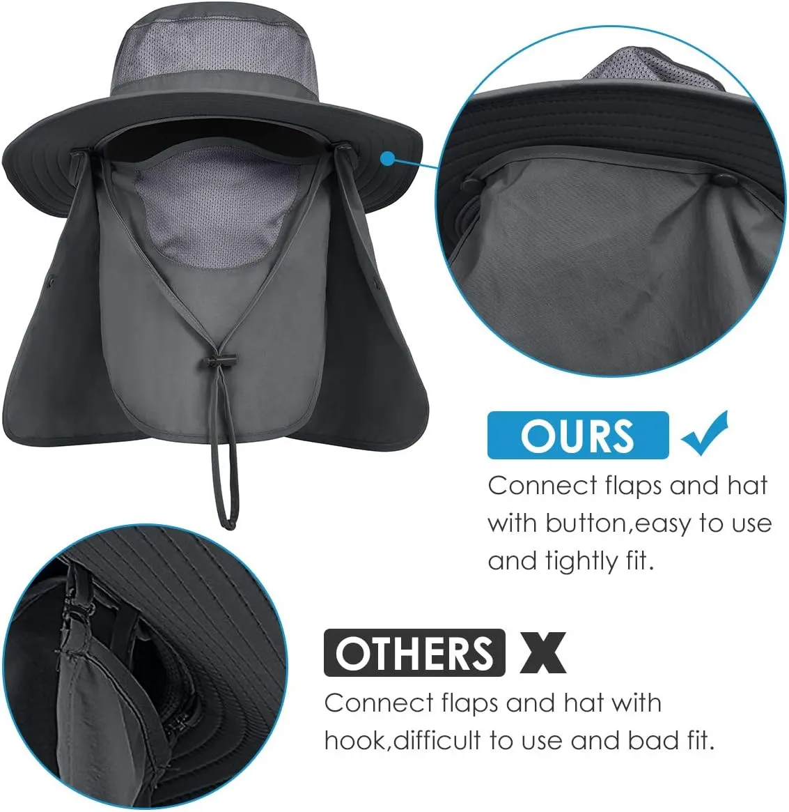 IYEBRAO Mens Outdoor Sun Hat with Face Neck Flap UV Protection Wide Brim Fishing Hat for Hiking Safari Gardening UPF 50 