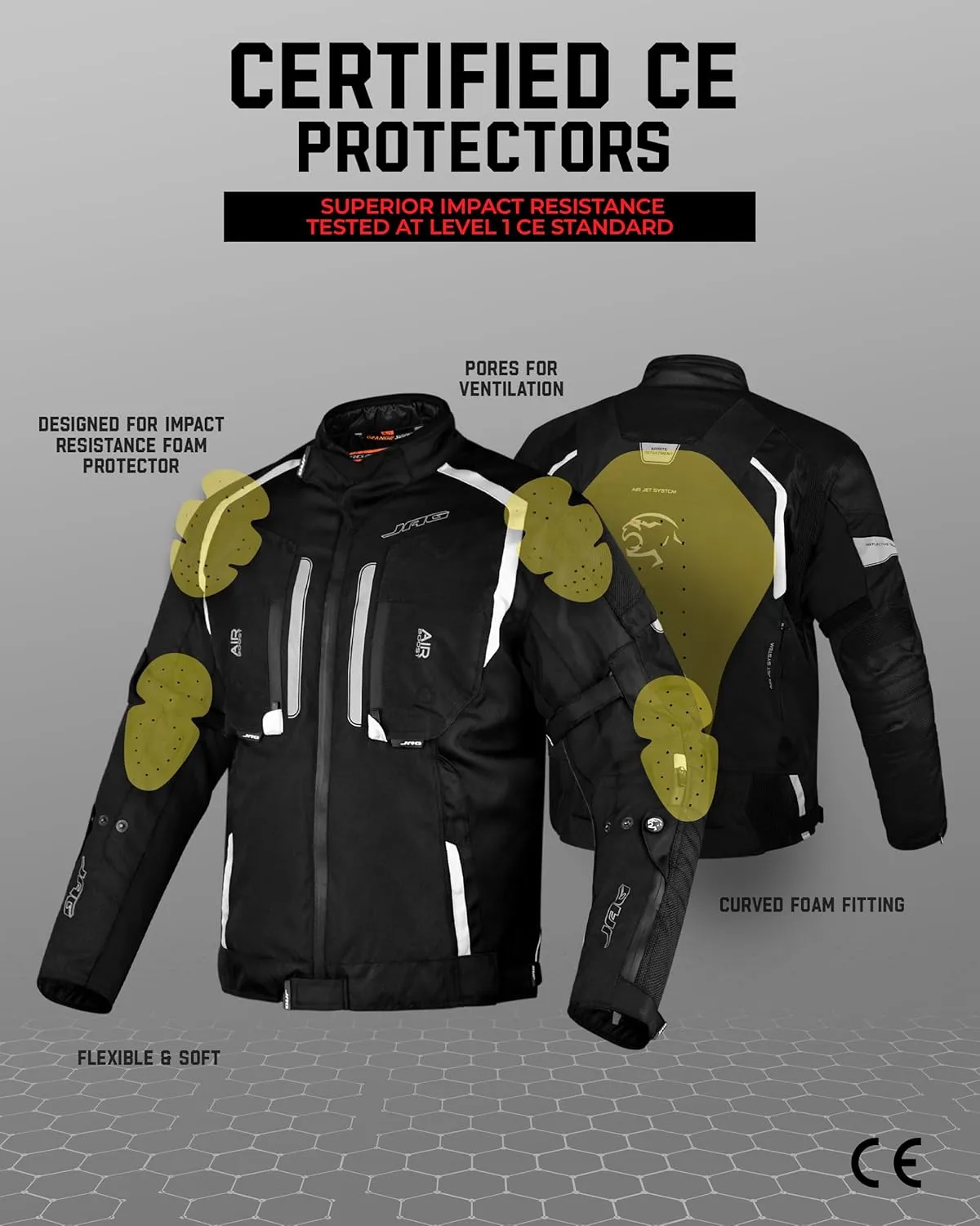 JAG Men's All Season Reflective Mesh Motorcycle Jacket | CE Armored Dual Sports Cordura Jacket with Removable Liner