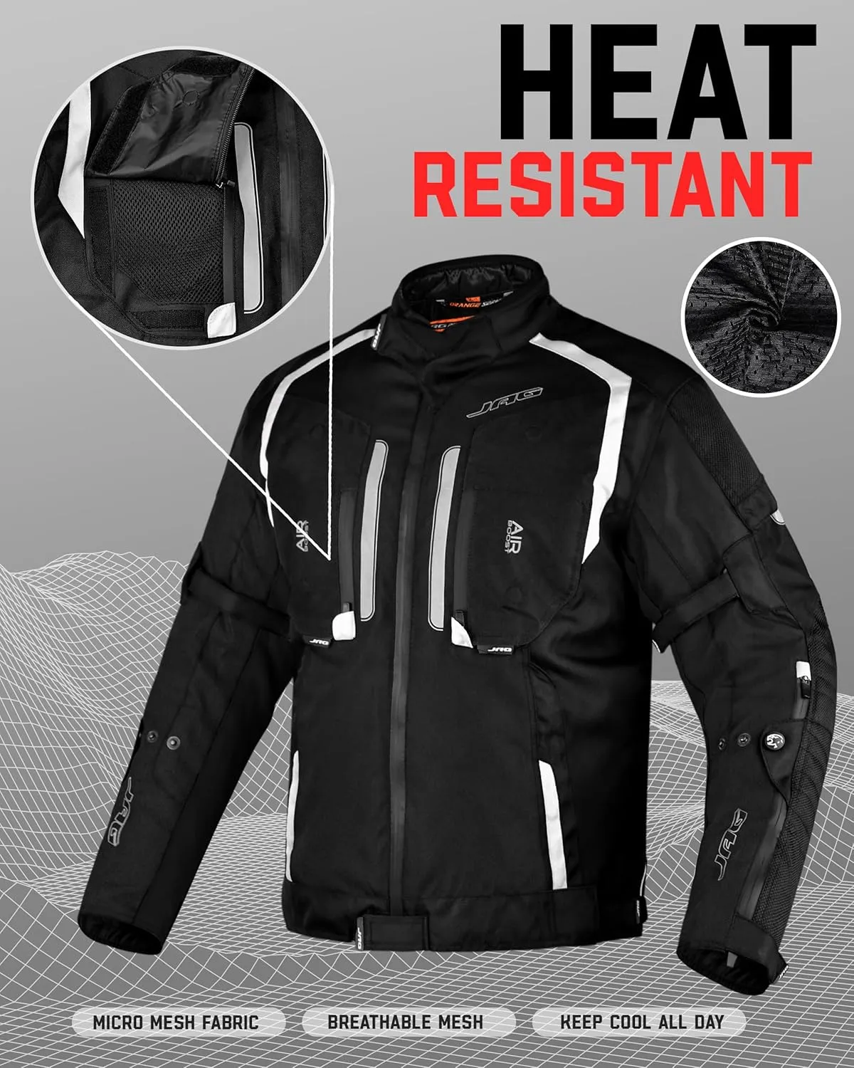 JAG Men's All Season Reflective Mesh Motorcycle Jacket | CE Armored Dual Sports Cordura Jacket with Removable Liner