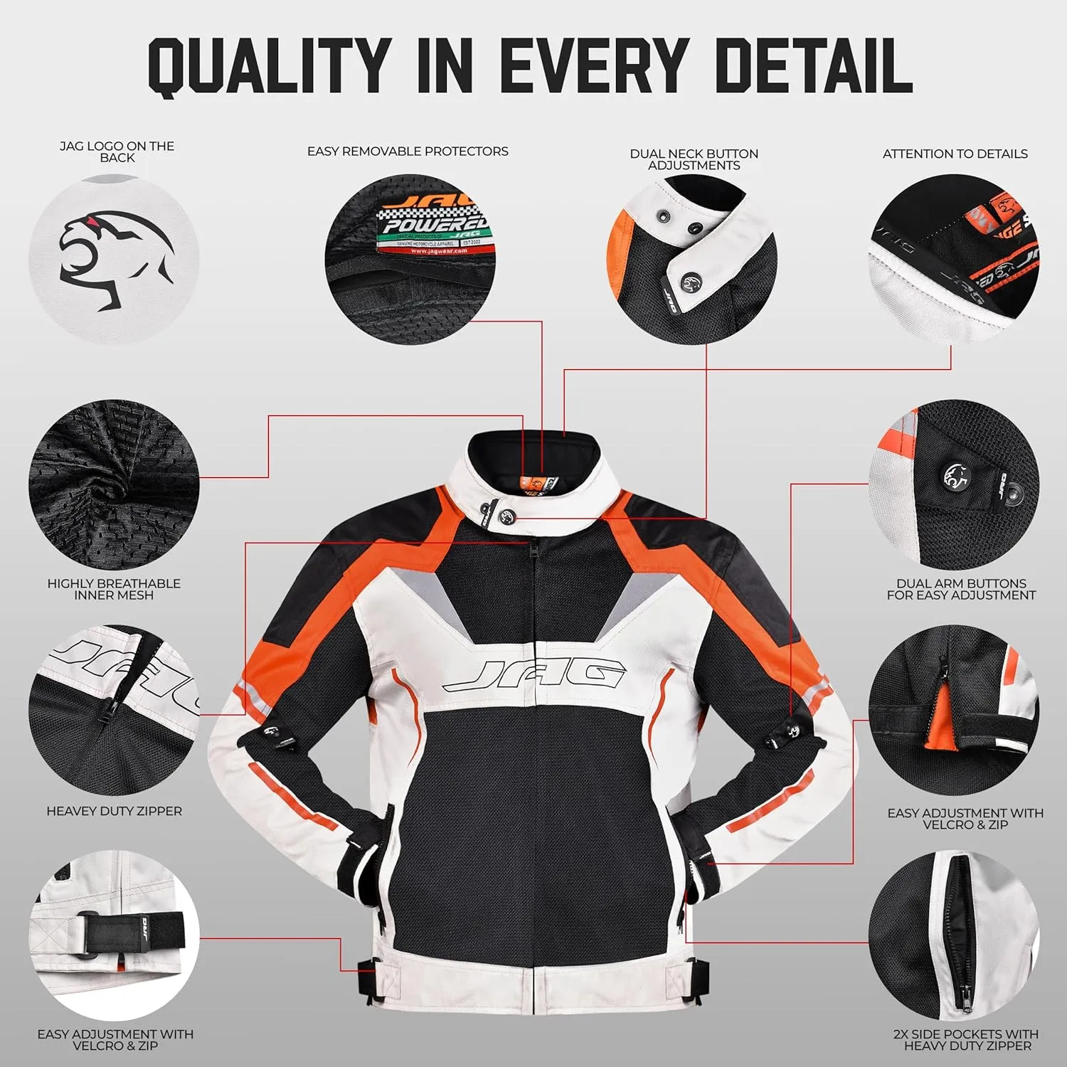 JAG Mesh Motorcycle Jacket-Biker Jacket-CE Level 1 Armor Motorbike Jacket Men-High Visibility Riding Jacket with Armor
