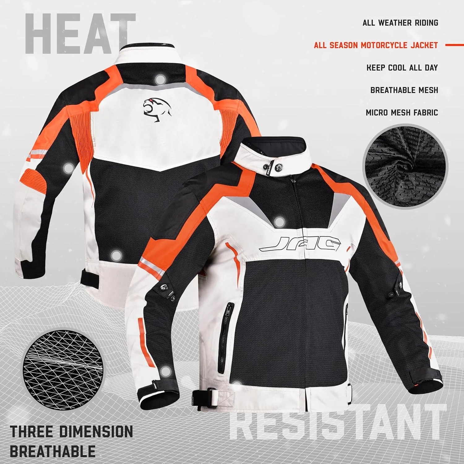 JAG Mesh Motorcycle Jacket-Biker Jacket-CE Level 1 Armor Motorbike Jacket Men-High Visibility Riding Jacket with Armor
