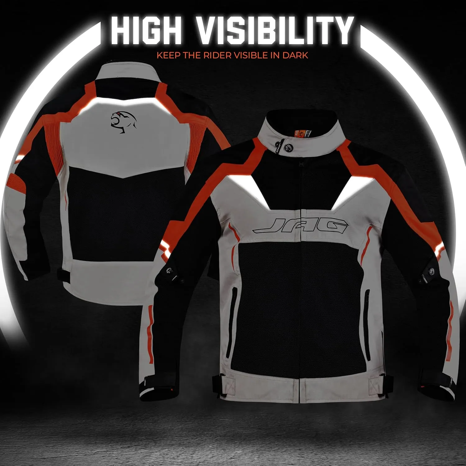 JAG Mesh Motorcycle Jacket-Biker Jacket-CE Level 1 Armor Motorbike Jacket Men-High Visibility Riding Jacket with Armor