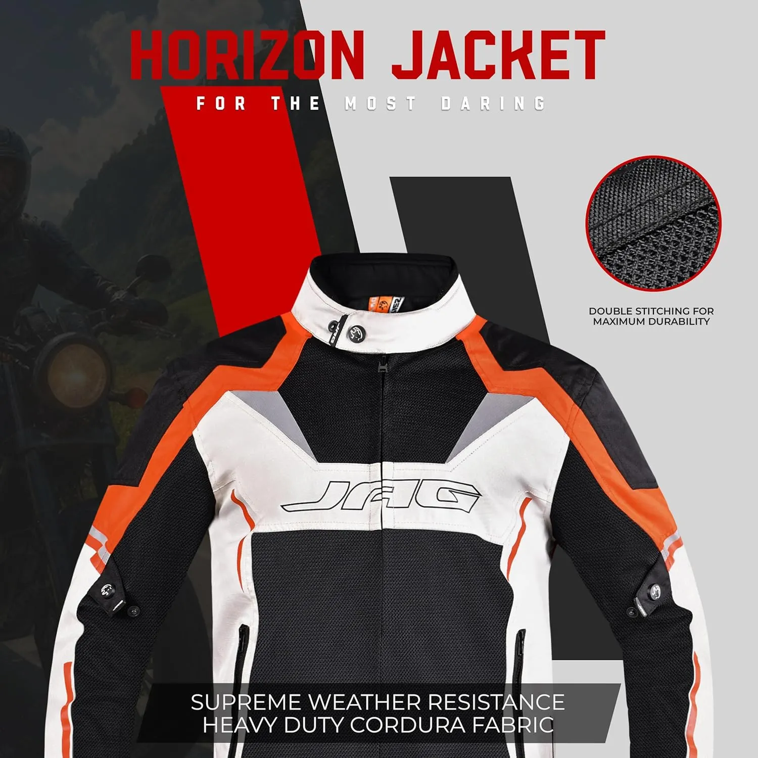 JAG Mesh Motorcycle Jacket-Biker Jacket-CE Level 1 Armor Motorbike Jacket Men-High Visibility Riding Jacket with Armor