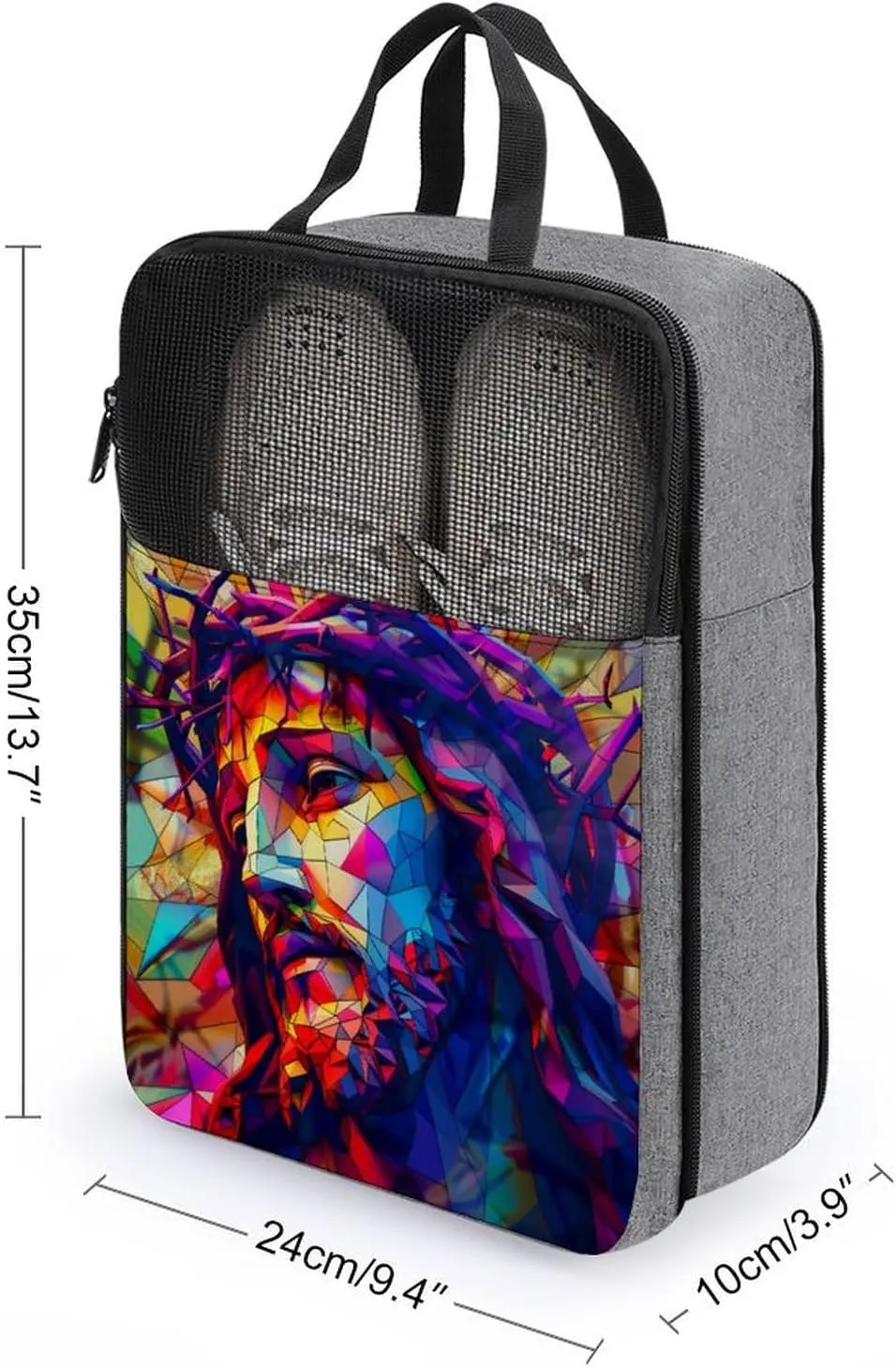 Jesus Christ with The Crown of Thorns Stained Glass Shoe Bag for Travel Daily Use Anti-dust Storage Carrier Golf Shoe Pouch