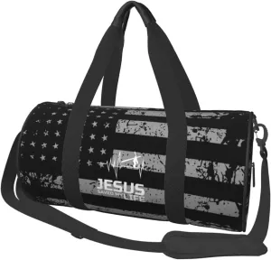 Jesus Saved My Life Religious Heartbeat Travel Luggage Duffel Bag Sports Rolling Foldable Duffel Bag, Black