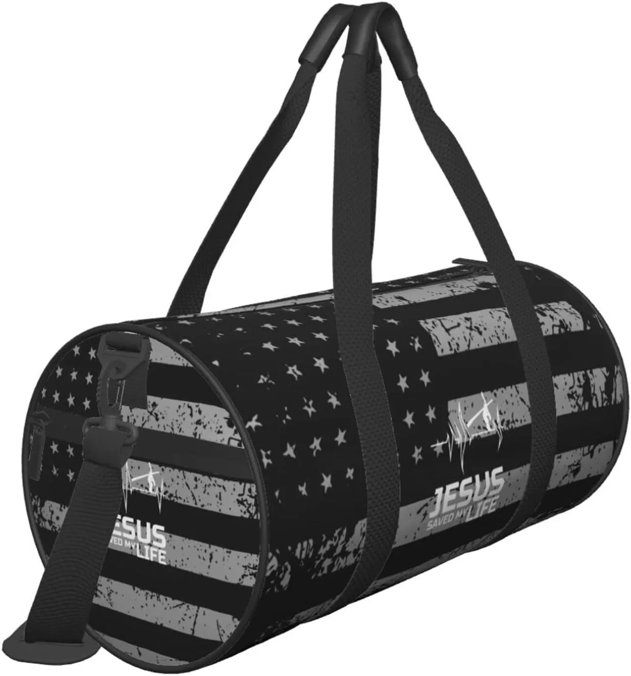 Jesus Saved My Life Religious Heartbeat Travel Luggage Duffel Bag Sports Rolling Foldable Duffel Bag, Black