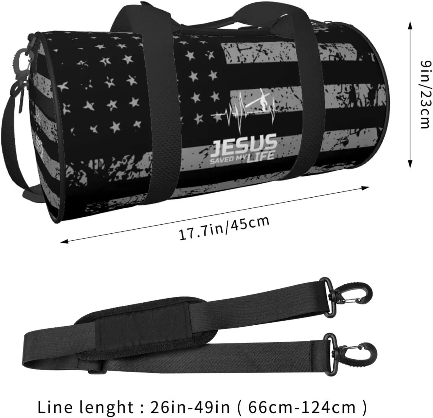 Jesus Saved My Life Religious Heartbeat Travel Luggage Duffel Bag Sports Rolling Foldable Duffel Bag, Black
