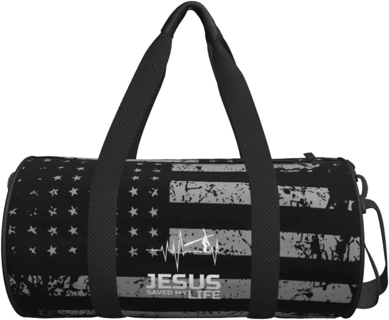 Jesus Saved My Life Religious Heartbeat Travel Luggage Duffel Bag Sports Rolling Foldable Duffel Bag, Black