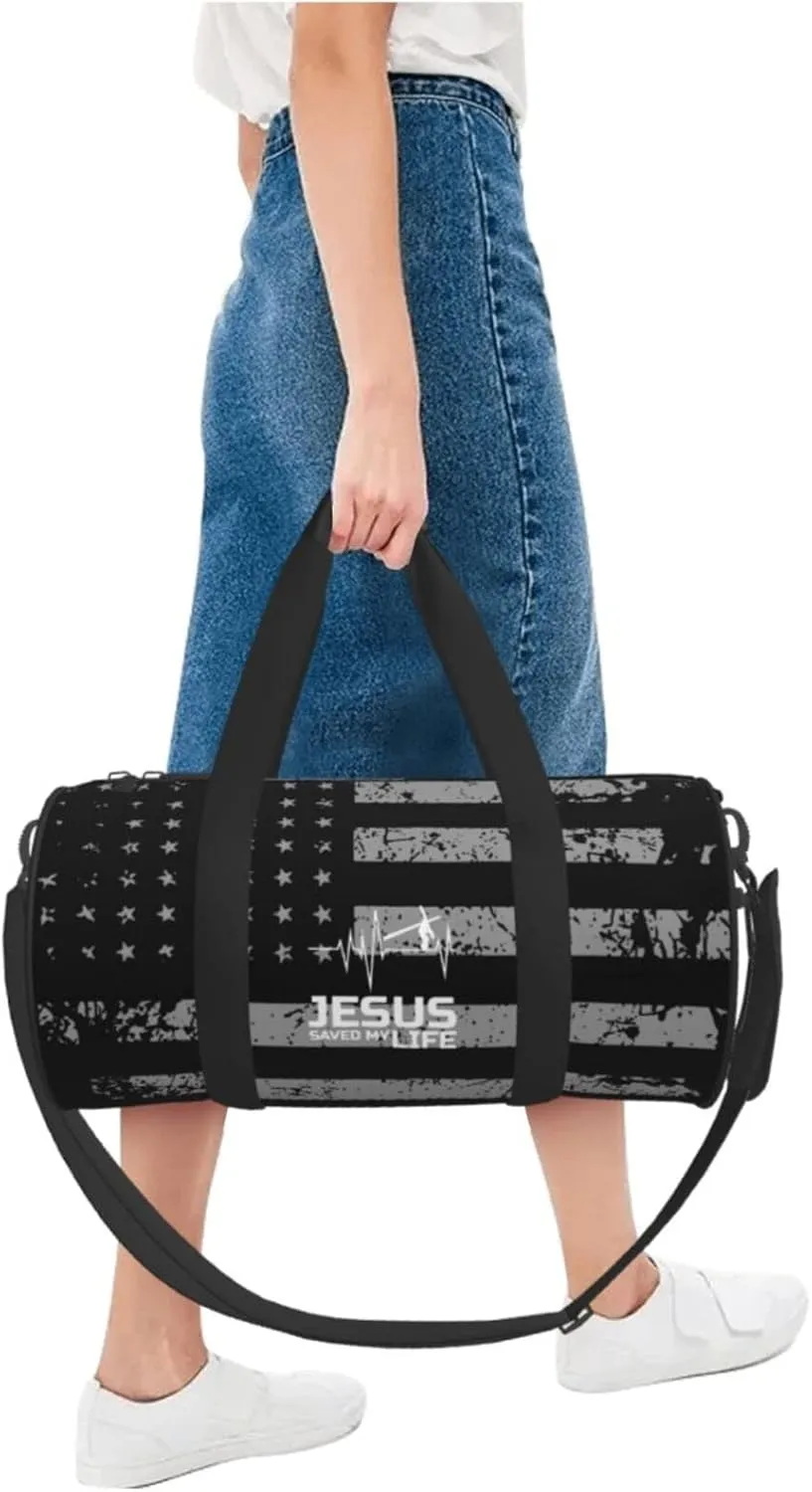 Jesus Saved My Life Religious Heartbeat Travel Luggage Duffel Bag Sports Rolling Foldable Duffel Bag, Black