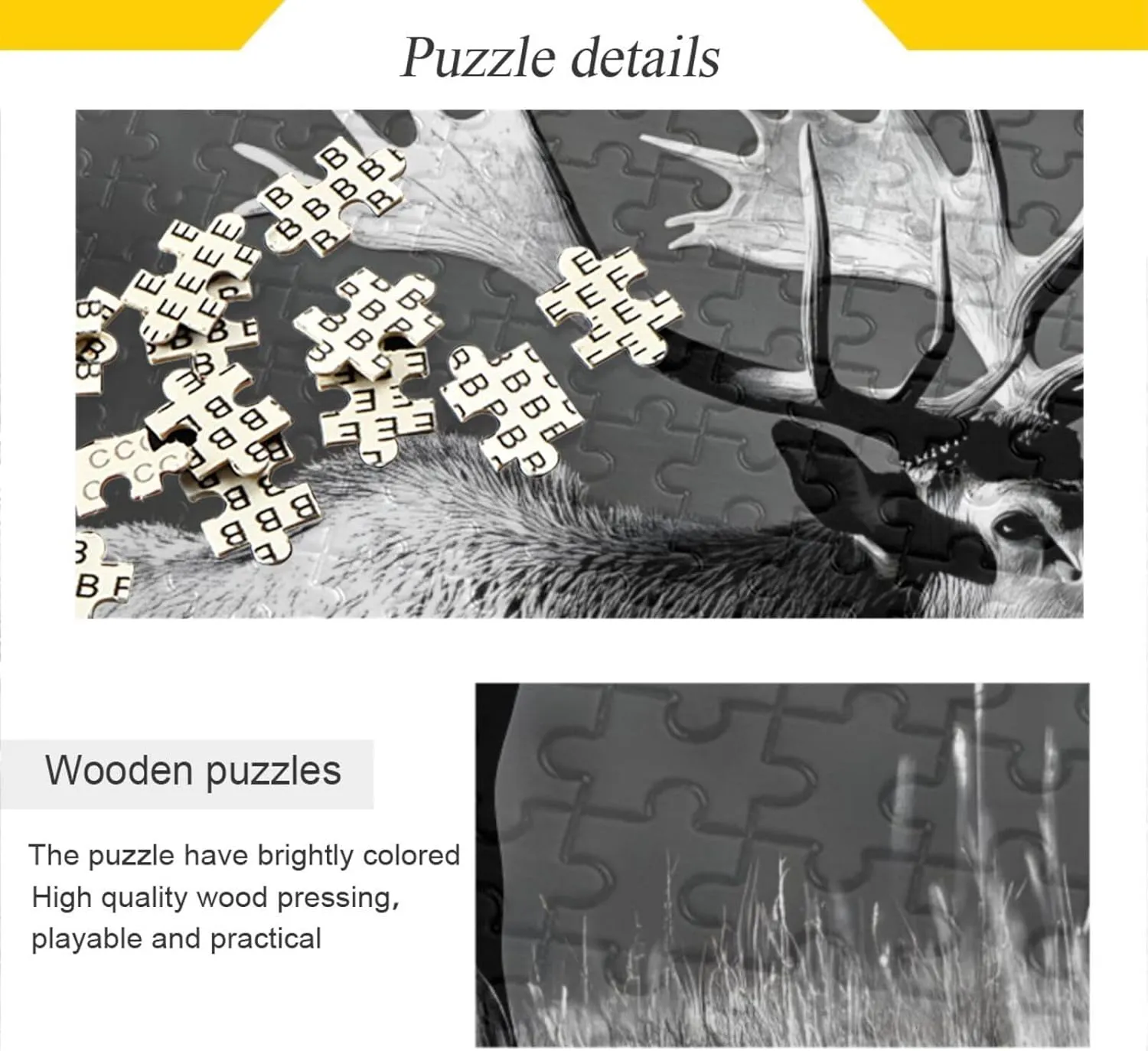 Jigsaw Puzzle 1000 Piece, Moose Black White Grassland Educational Intellectual Decompression Puzzle Game Jigsaw Puzzle for Adult Active Thinking Party Entertainment, Family Games