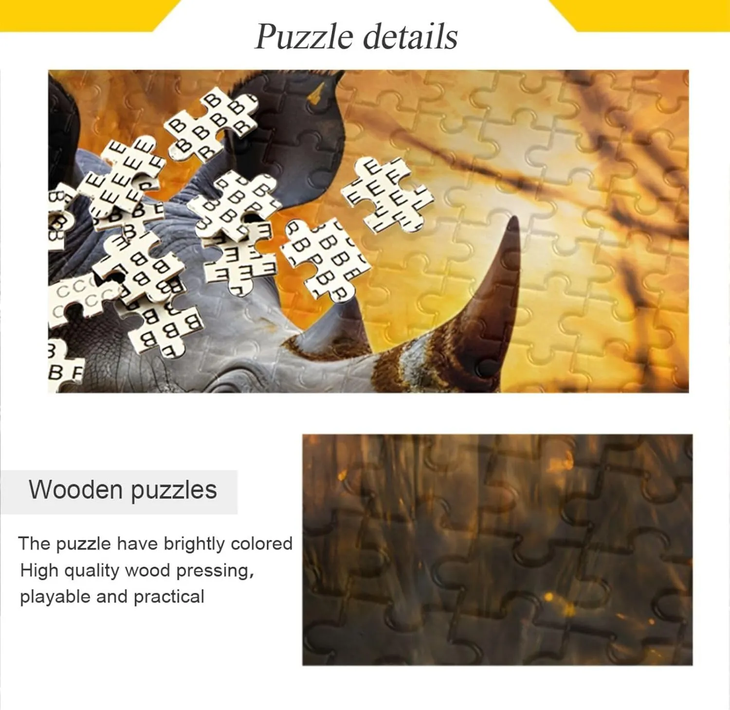 Jigsaw Puzzle 1000 Piece, Rhino Gold Grassland Educational Intellectual Decompression Puzzle Game Jigsaw Puzzle for Adult Active Thinking Party Entertainment, Family Games