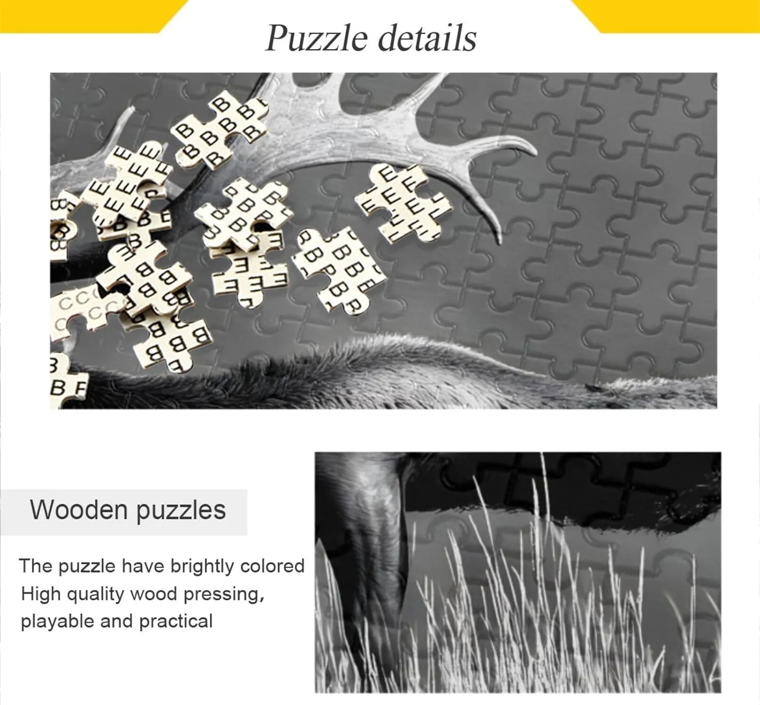 Jigsaw Puzzle Elk Grassland Black White for Adults 500 Pieces, Extremely Challenging and Difficult Puzzle for Family Games, Party Entertainment, and Brain Teasing Fun