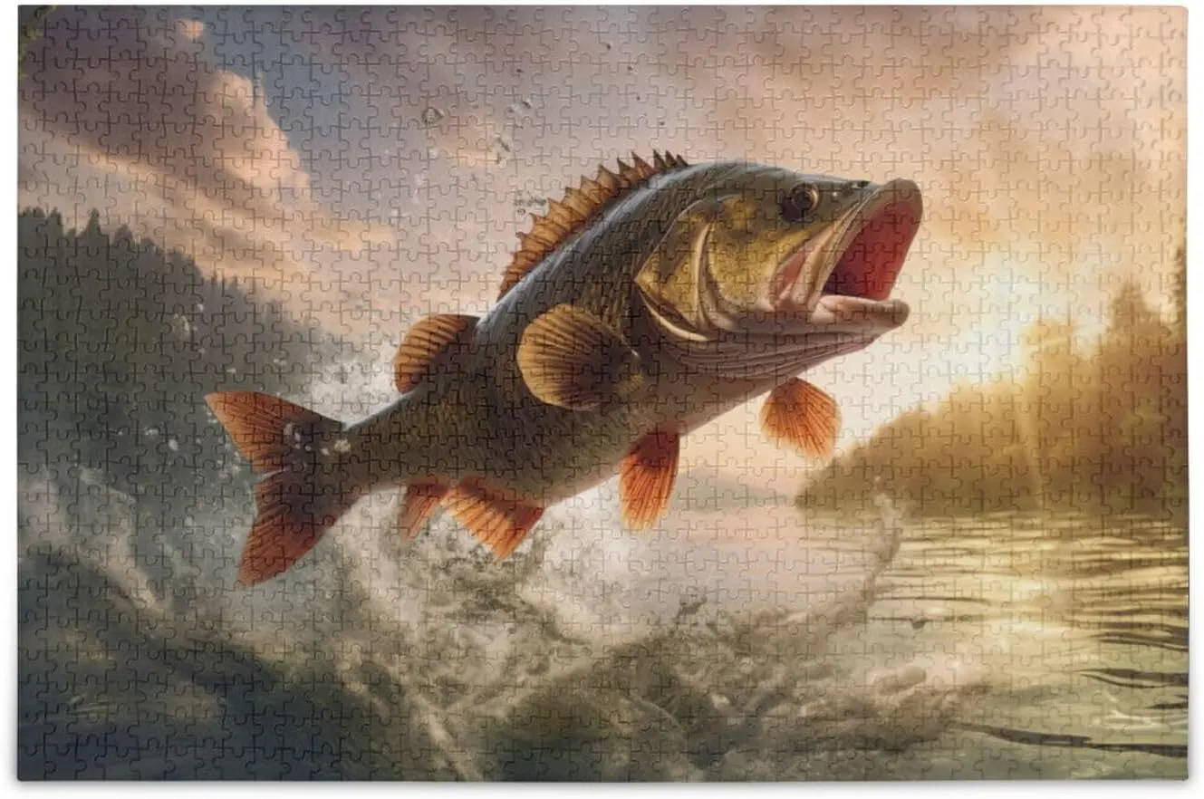 Jigsaw Puzzle Fish Jump Sunrise for Adults 500 Pieces, Extremely Challenging and Difficult Puzzle for Family Games, Party Entertainment, and Brain Teasing Fun