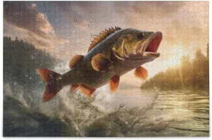 Jigsaw Puzzle Fish Jump Sunrise for Adults 500 Pieces, Extremely Challenging and Difficult Puzzle for Family Games, Party Entertainment, and Brain Teasing Fun