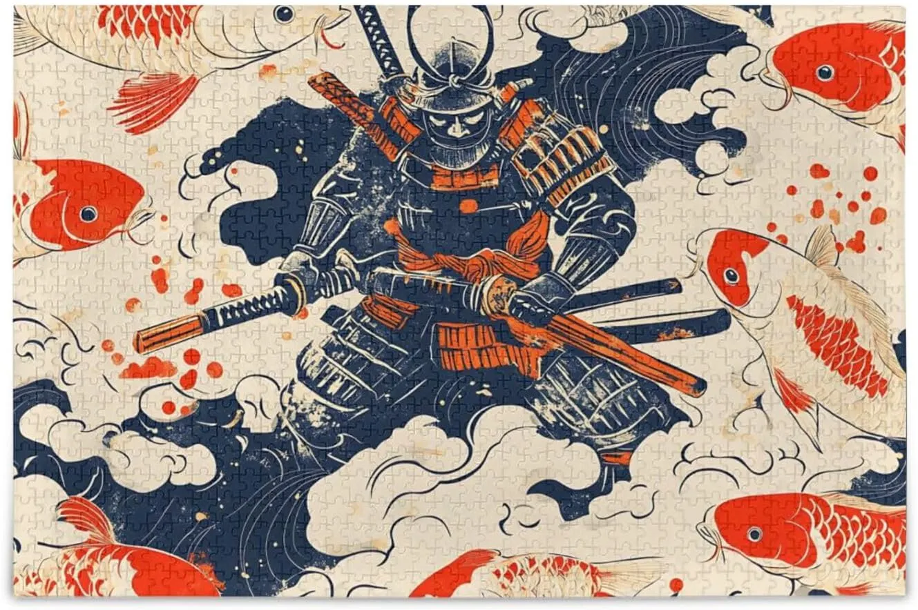 Jigsaw Puzzle Japanese Samurai Fish for Adults 500 Pieces, Extremely Challenging and Difficult Puzzle for Family Games, Party Entertainment, and Brain Teasing Fun