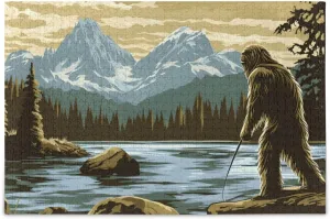 Jigsaw Puzzle Sasquatch Fishing River for Adults 500 Pieces, Extremely Challenging and Difficult Puzzle for Family Games, Party Entertainment, and Brain Teasing Fun