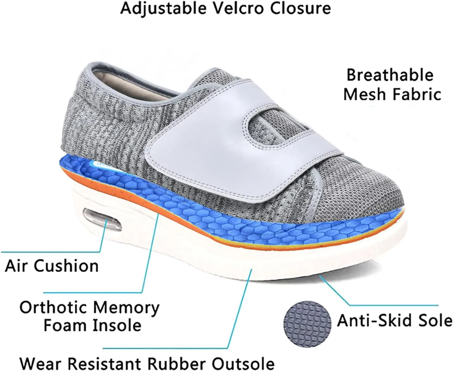 JITUUE Diabetic Shoes for Elderly Men Large Size Wide Adjustable Closure for Men Walking Shoes Edema Plantar Fasciitis Bunions Arthritis Swollen Feet Seniors Tennis Skechers