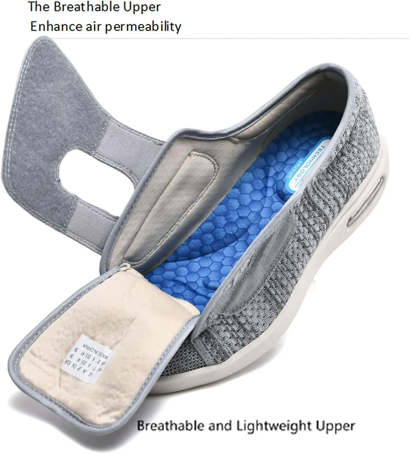 JITUUE Diabetic Shoes for Elderly Men Large Size Wide Adjustable Closure for Men Walking Shoes Edema Plantar Fasciitis Bunions Arthritis Swollen Feet Seniors Tennis Skechers