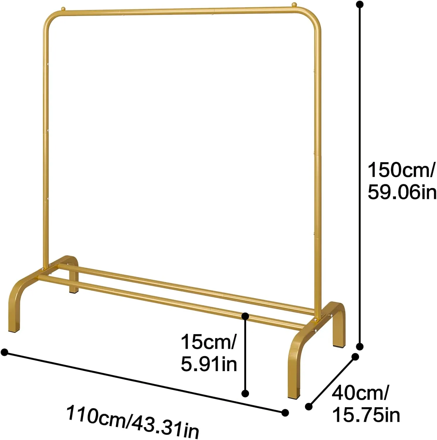 JIUYOTREE Metal 43.3 Inches Garment Rack with Bottom Shelf Clothing Rack for Hanging Clothes Coats Skirts Shirts Sweaters Gold