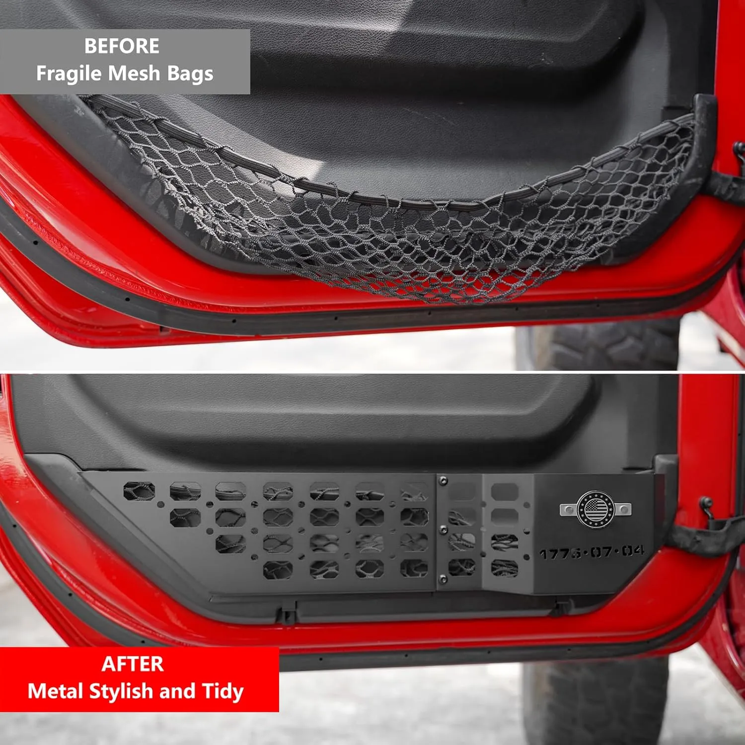 JL Front Door Storage Box, US Flag Metal Front Door Pocket for Wrangler JL/JLU 4XE 2018-2024 & Gladiator JT 2020-2024 Side Insert Organizer Box Pockets