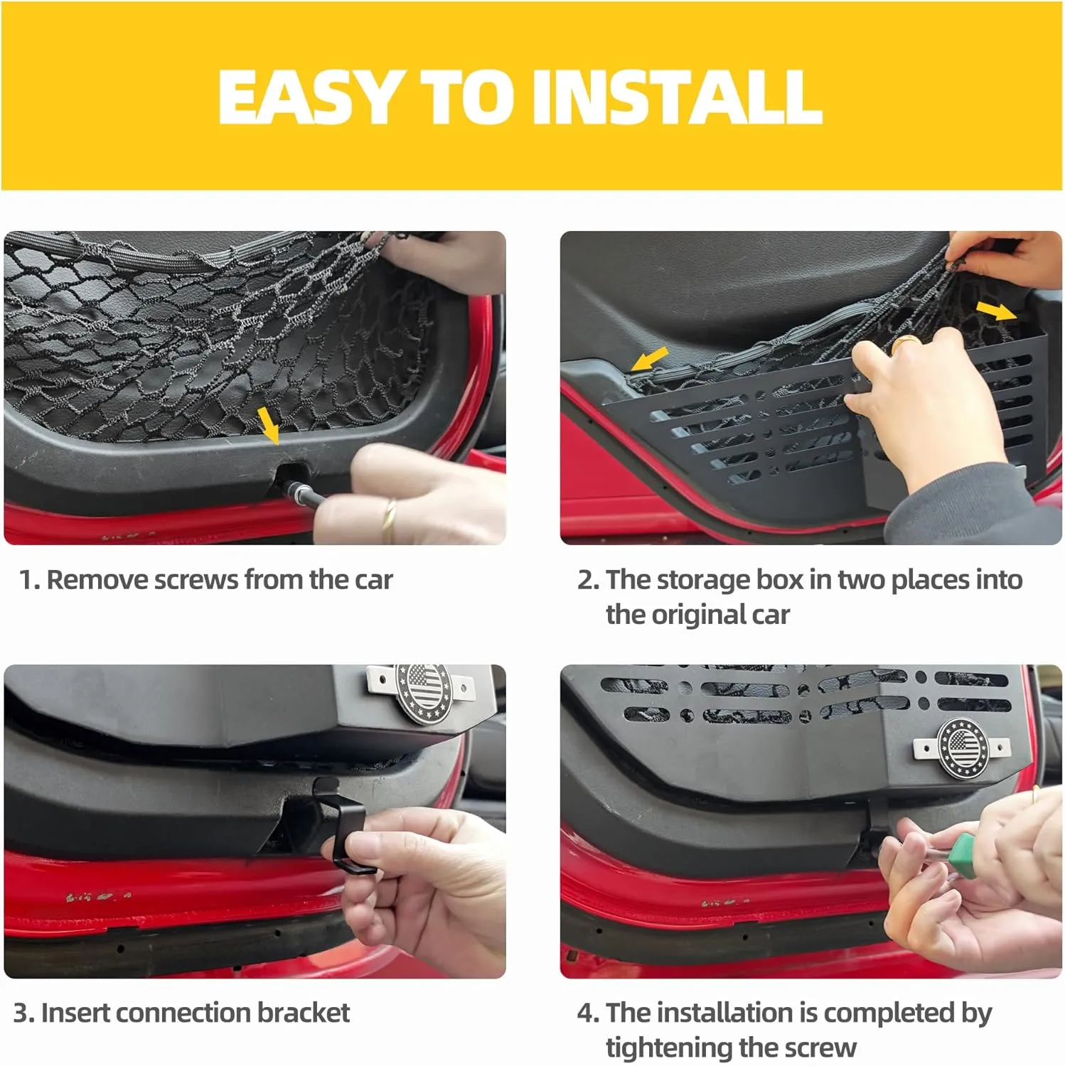 JL Rear Door Storage Box, US Flag Metal Rear Door Pocket for Wrangler JL/JLU 4XE 2018-2024 & Gladiator JT 2020-2024 Side Insert Organizer Box Pockets
