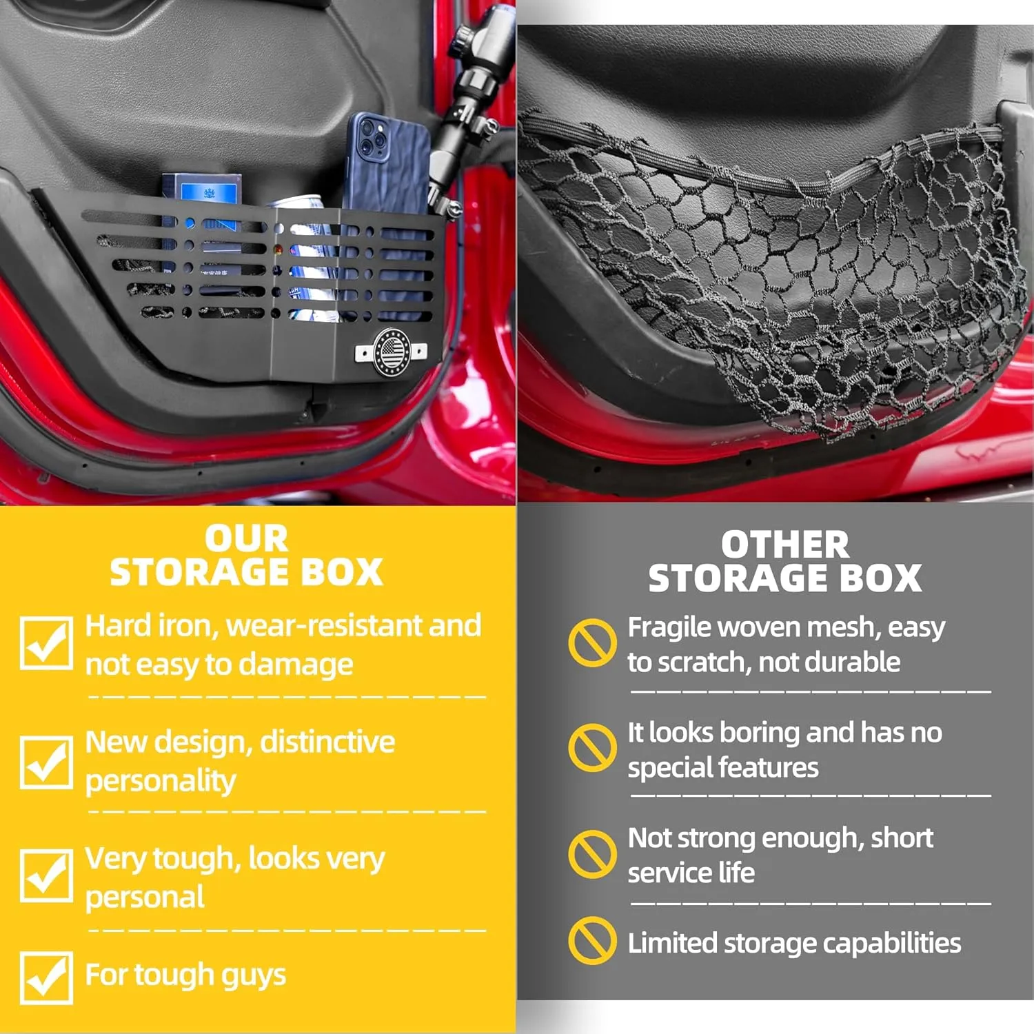 JL Rear Door Storage Box, US Flag Metal Rear Door Pocket for Wrangler JL/JLU 4XE 2018-2024 & Gladiator JT 2020-2024 Side Insert Organizer Box Pockets