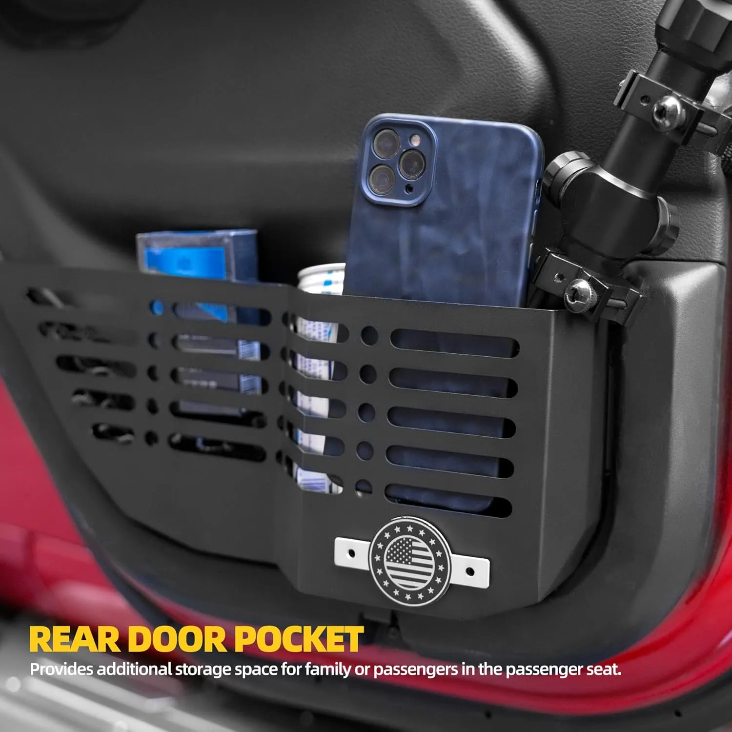 JL Rear Door Storage Box, US Flag Metal Rear Door Pocket for Wrangler JL/JLU 4XE 2018-2024 & Gladiator JT 2020-2024 Side Insert Organizer Box Pockets