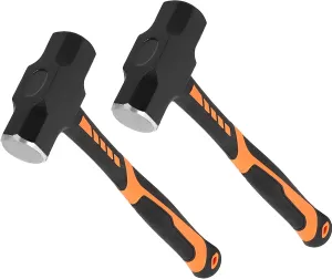 JOIKIT 2 PCS 4lb Sledge Hammer, 14.5 Inch Drilling/Crack Hammer with Forged Steel Head and Shock Reduction Grip, Solid Construction for Demolition Work