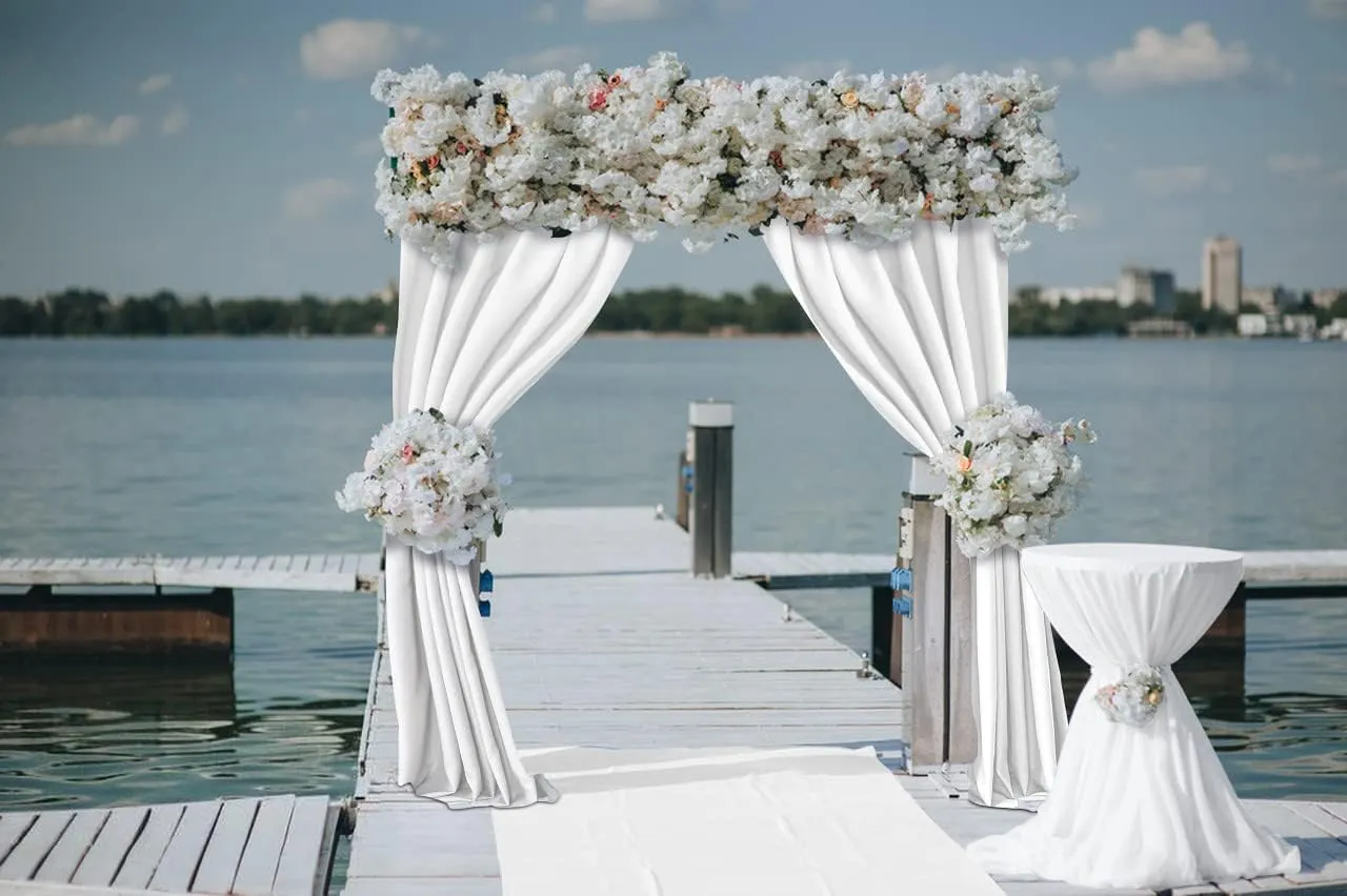 Joydeco White Curtains Backdrop for Wedding Parties, Photo Backdrop Curtains for Wedding Decorations Birthday, Wrinkle Free Polyester 5ft x 10ft Fabric Drape 2 Panels with Rod Pockets