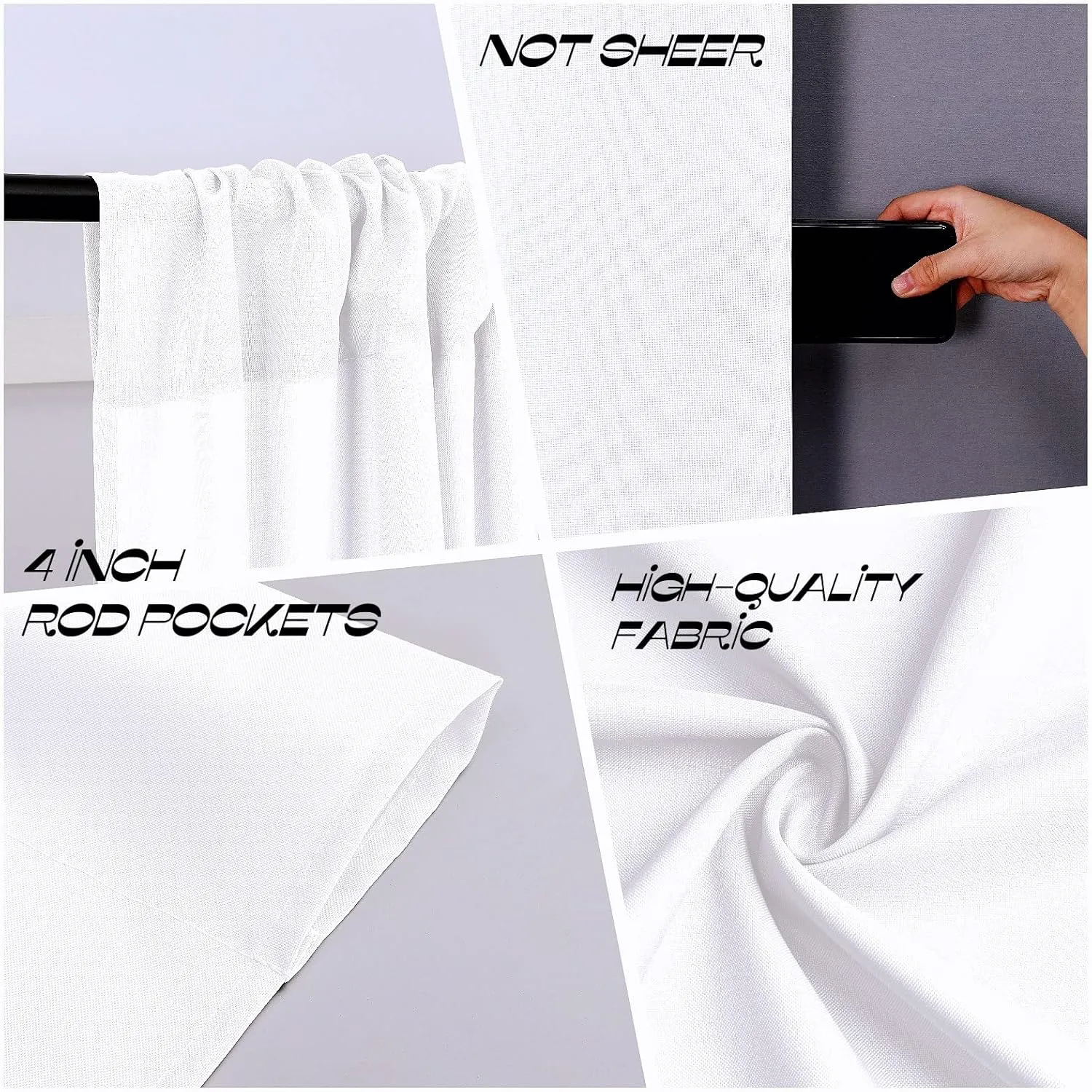 Joydeco White Curtains Backdrop for Wedding Parties, Photo Backdrop Curtains for Wedding Decorations Birthday, Wrinkle Free Polyester 5ft x 10ft Fabric Drape 2 Panels with Rod Pockets