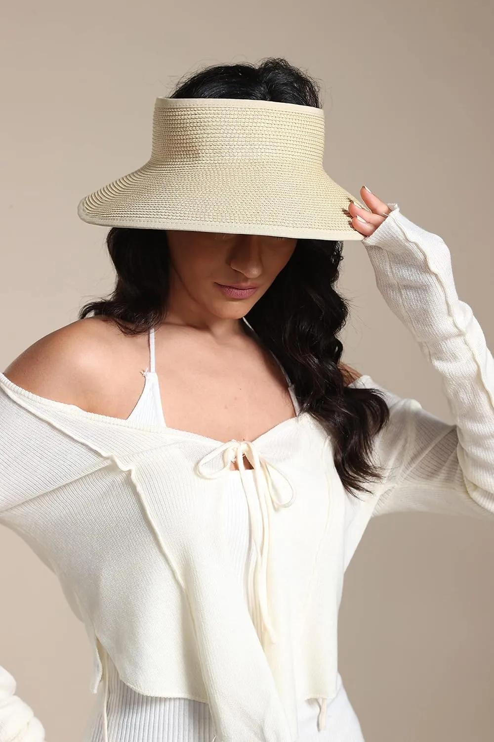 Joywant Sun Visor Hats for Women, Women's Summer Ponytail Foldable Straw Beach Hat with UPF 50 