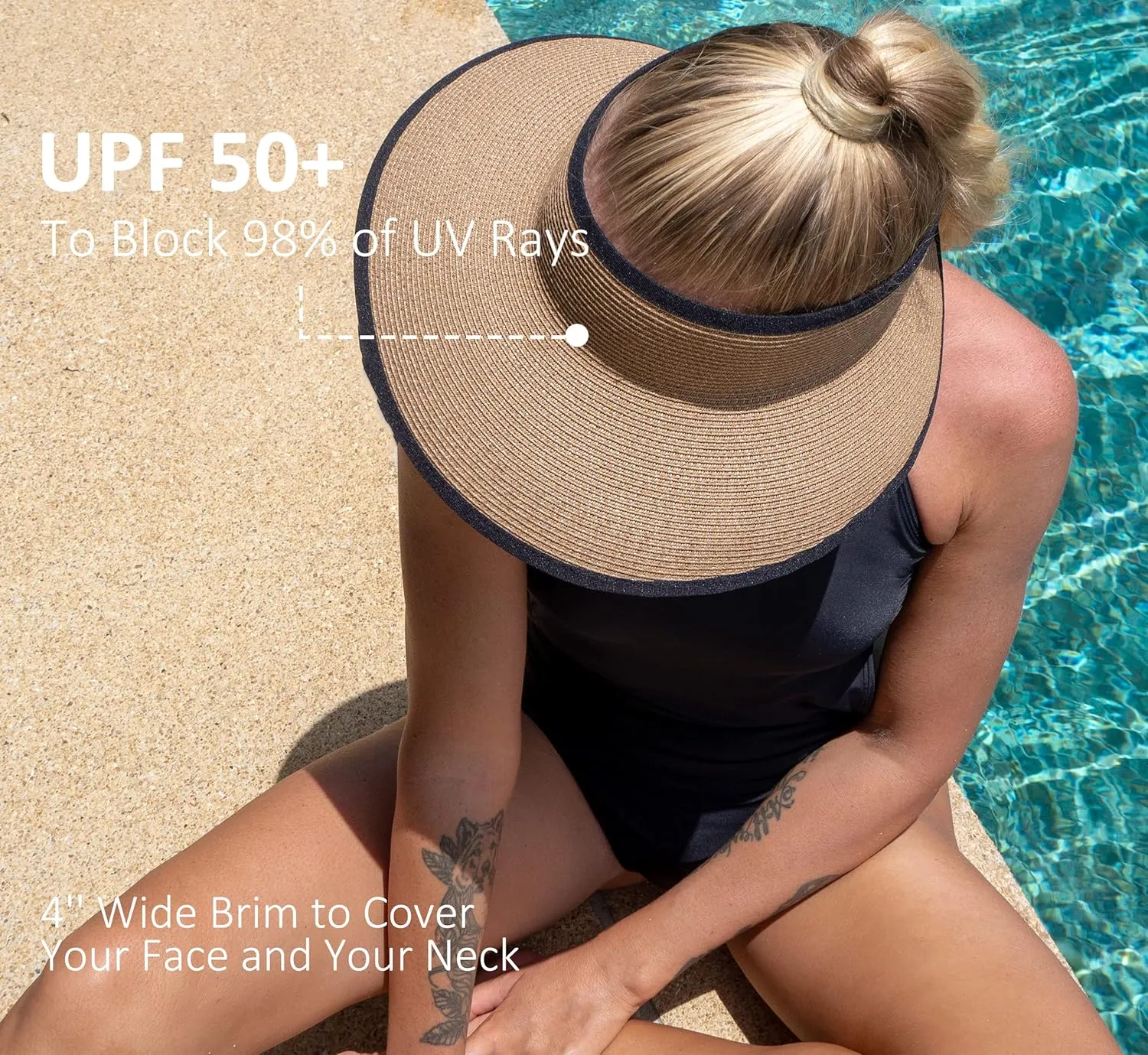 Joywant Sun Visor Hats for Women, Women's Summer Ponytail Foldable Straw Beach Hat with UPF 50 