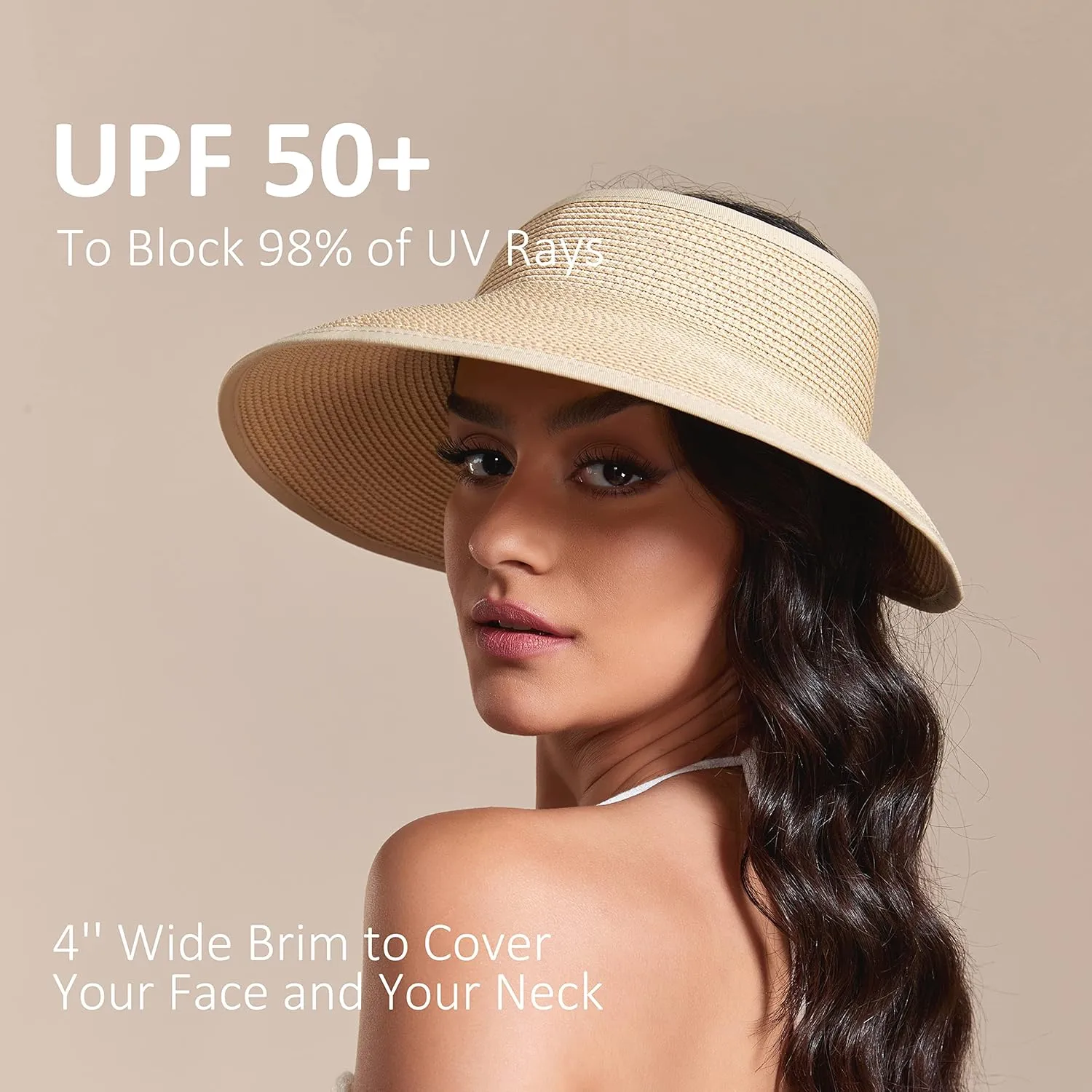 Joywant Sun Visor Hats for Women, Women's Summer Ponytail Foldable Straw Beach Hat with UPF 50 
