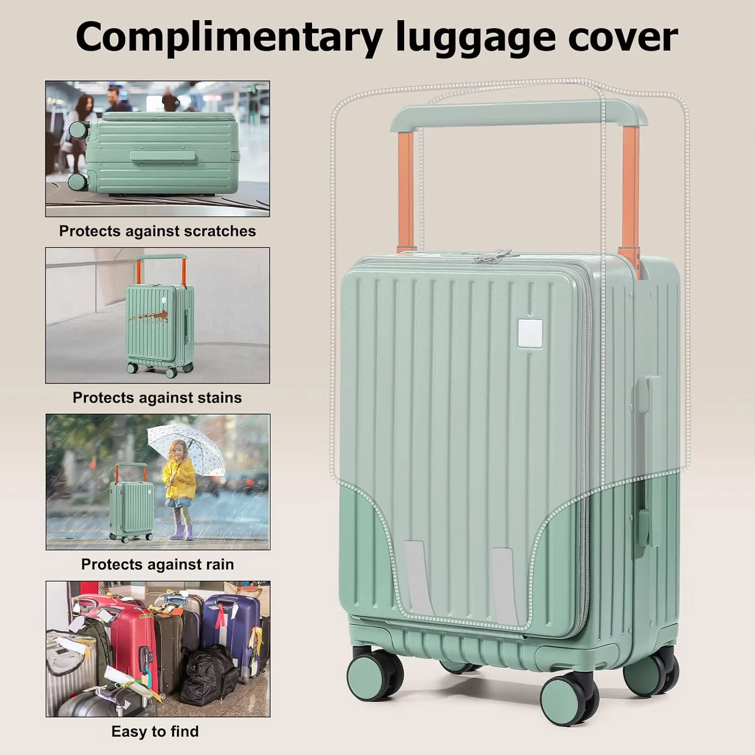 Joyway Hardshell Carry on Luggage Airline Approved with Front Pocket, Lightweight Hardside 20 Inch Suitcase with Spinner Wheels and TSA Lock (Green, Carry on Luggage-20 In)