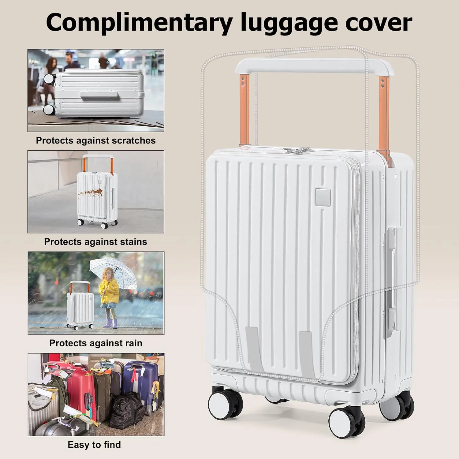 Joyway Hardshell Carry on Luggage Airline Approved with Front Pocket, Lightweight Hardside 20 Inch Suitcase with Spinner Wheels and TSA Lock (White, Carry on Luggage-20 Inch)