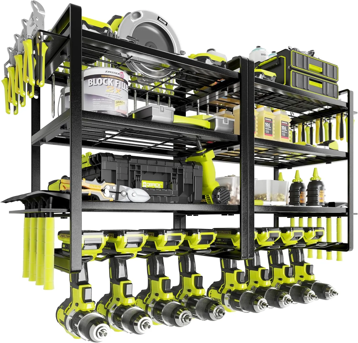 KAFAHOM Power Tool Organizer, 8 Drill Holder Wall Mount, 4 Layers Garage Tool Organizers and Storage Rack, Tool Shelf with Screwdriver/Plier/Hammer Holder
