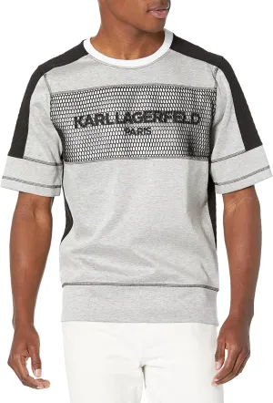 KARL LAGERFELD Men's Contrast Fabric Mesh Logo Pullover