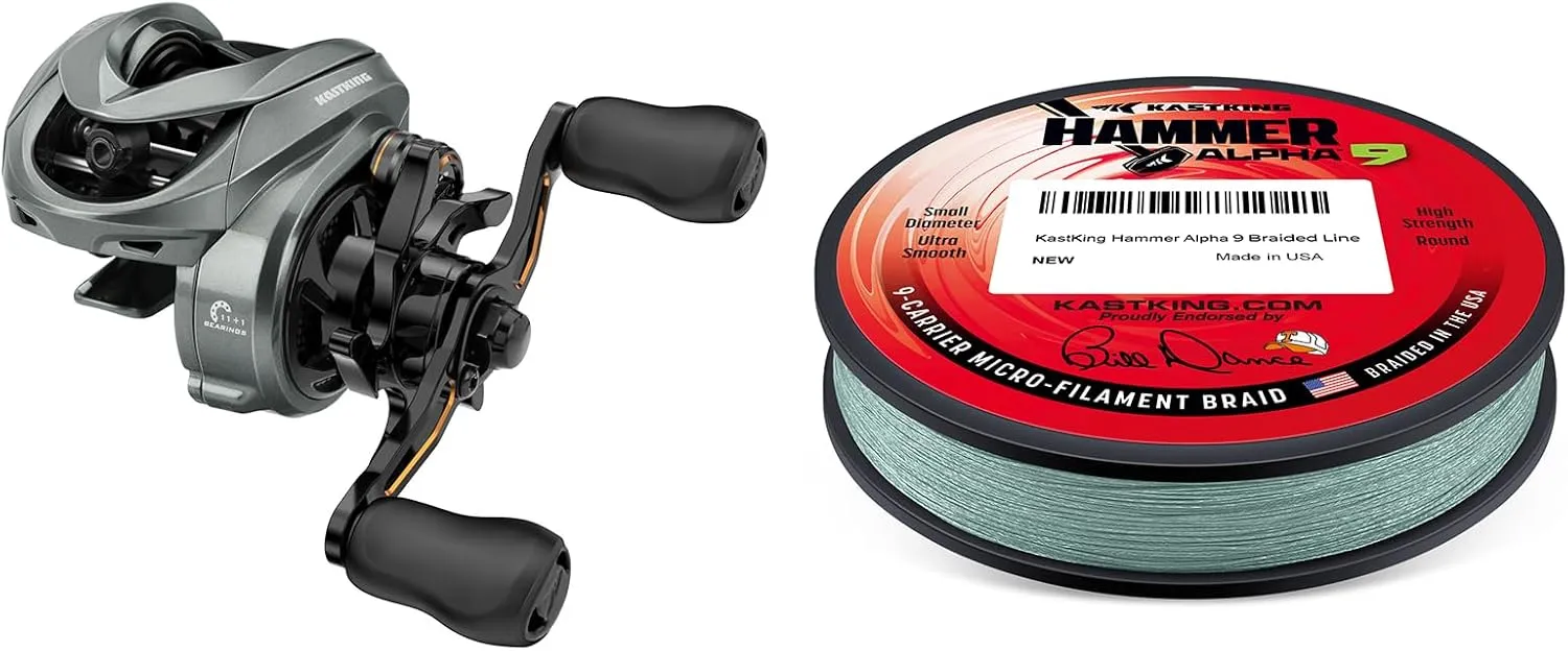 KastKing Kestrel Finesse Baitcasting Reel Left Hand 8.4:1 & Hammer Alpha 9 UHMWPE Braided Fishing Line 300YDS,15LB